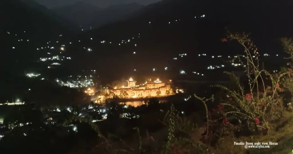 Phunakha Dzong night view Bhutan